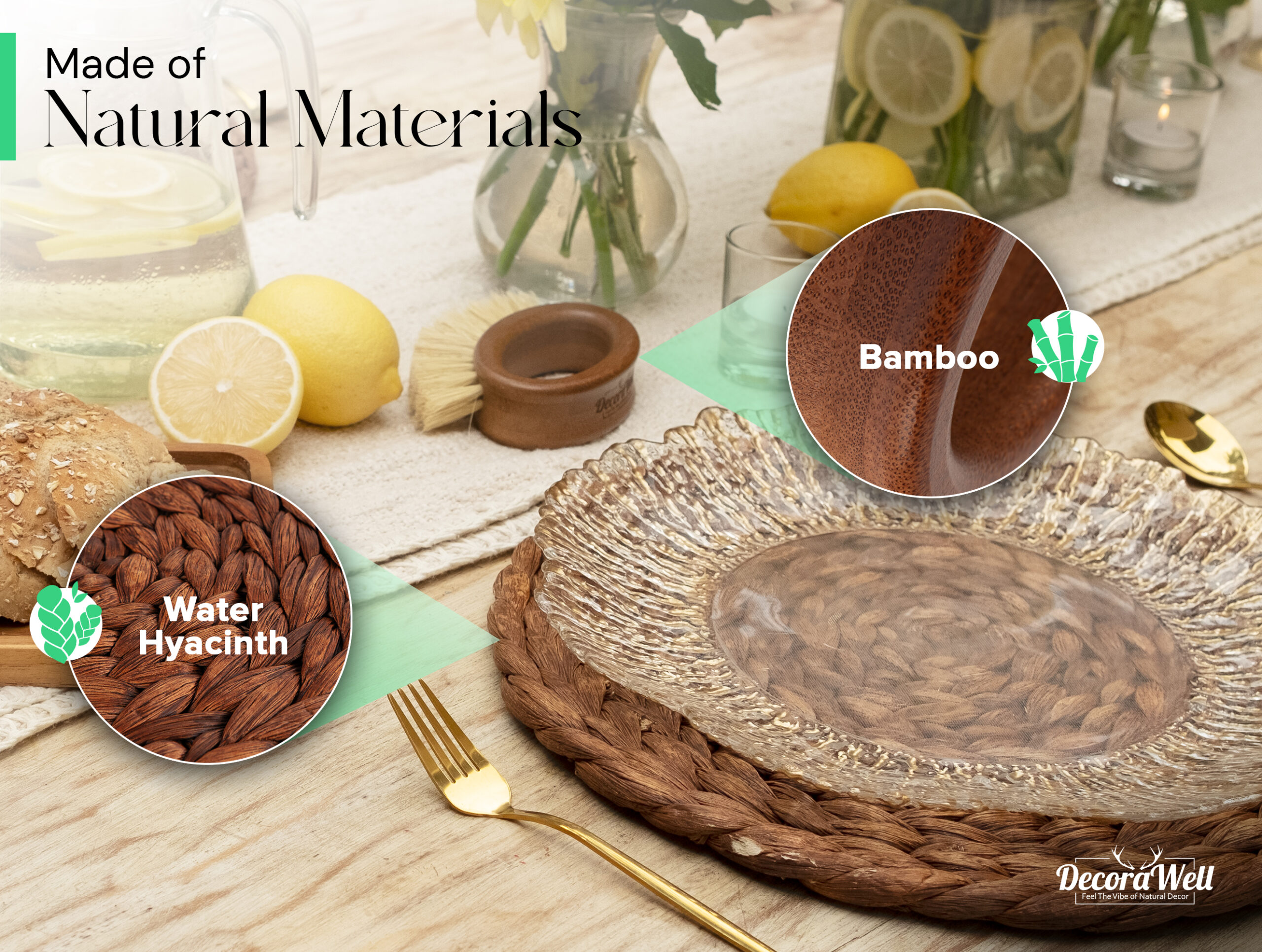 Round Woven Placemats Set of 6 | Handmade Wicker Placemats with Bamboo Brush | Rattan Chargers for Dinner Plates | Rustic Boho Placemats (Round Brown, 13.5 in) - Görsel 2