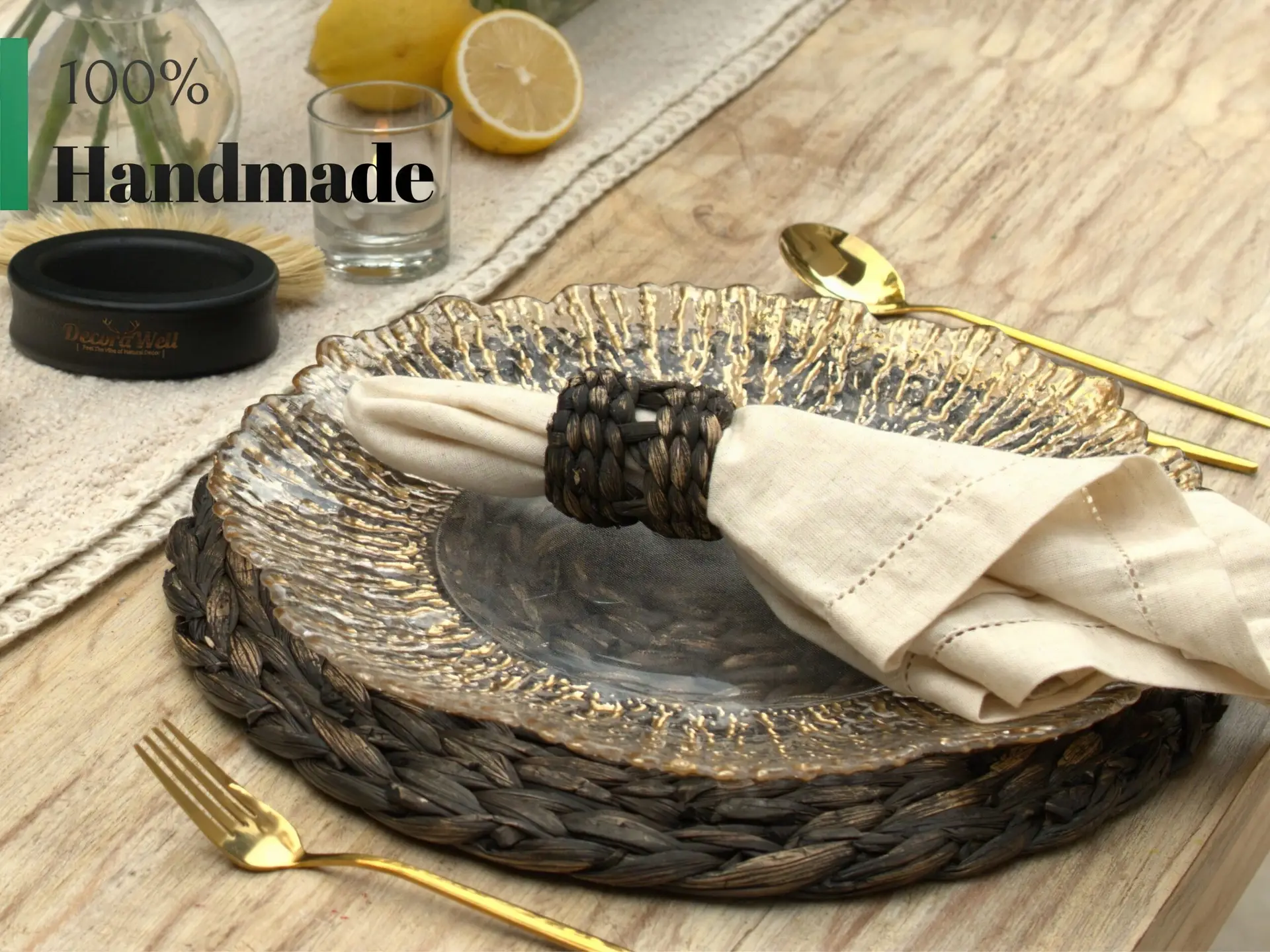 DecoraWell Woven Napkin Rings Set of 12, Rattan Napkin Rings for Christmas, Baby Shower, Birthday, Rustic Wedding Decorations, Farmhouse, Boho Tabletop Decor Set(Black Hyacinth) - Görsel 4