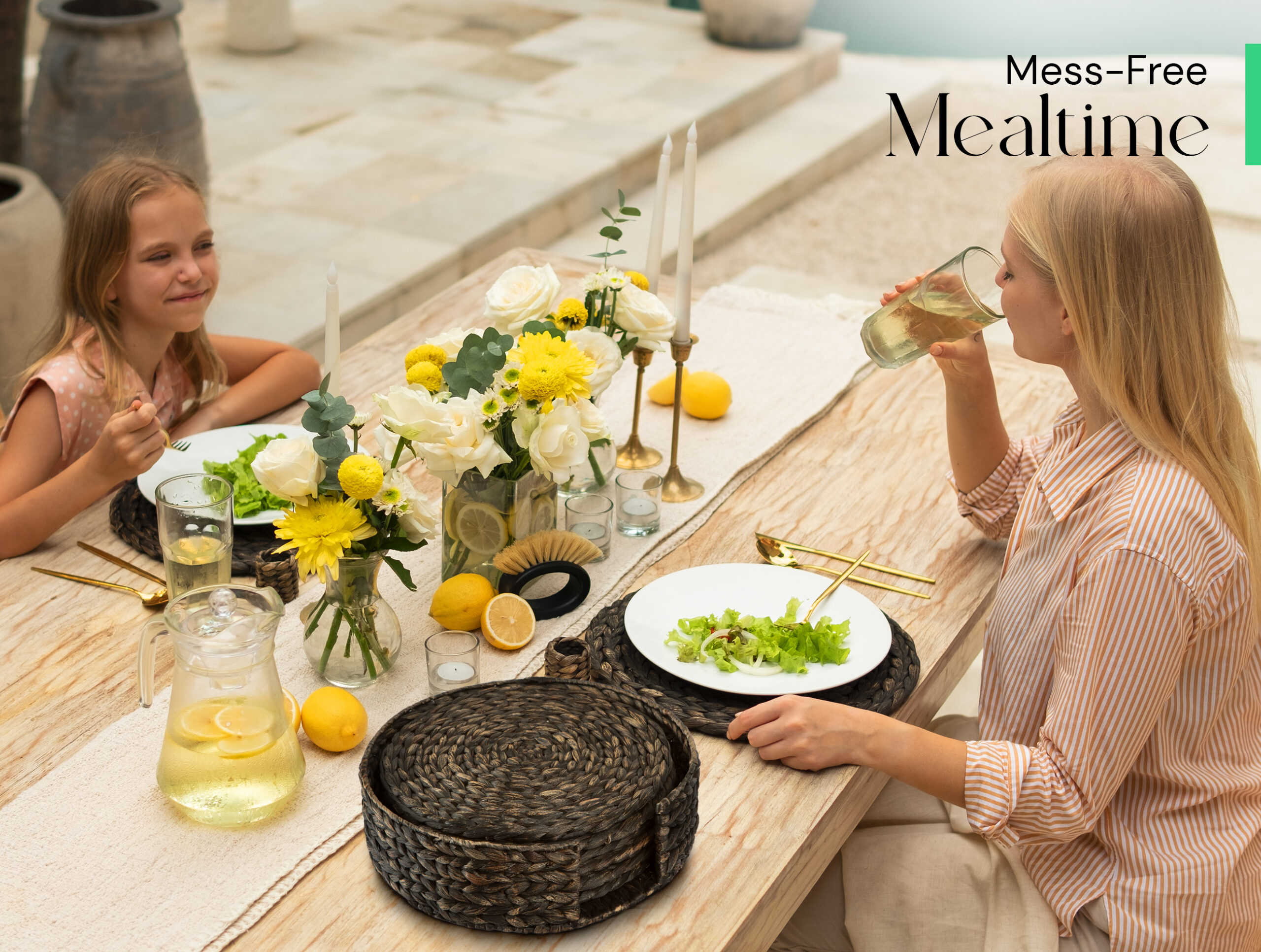 Round Woven Placemats Set of 6 | Handmade Wicker Placemats with Bamboo Brush | Rattan Chargers for Dinner Plates | Rustic Boho Placemats (Round Black, 13.5 in) - Görsel 6