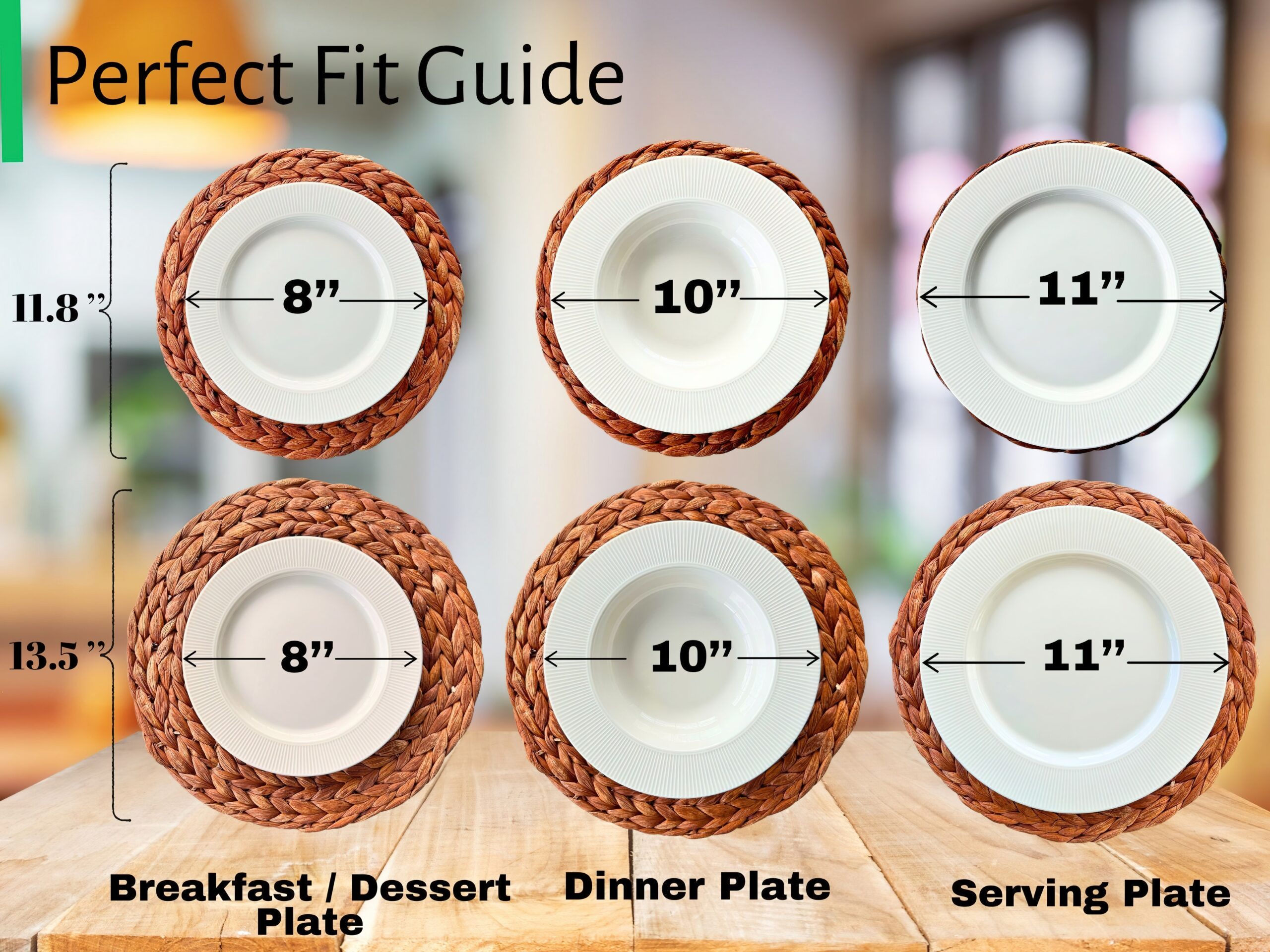 Round Woven Placemats Set of 6 | Handmade Wicker Placemats with Bamboo Brush | Rattan Chargers for Dinner Plates | Rustic Boho Placemats (Round Brown, 13.5 in) - Görsel 5