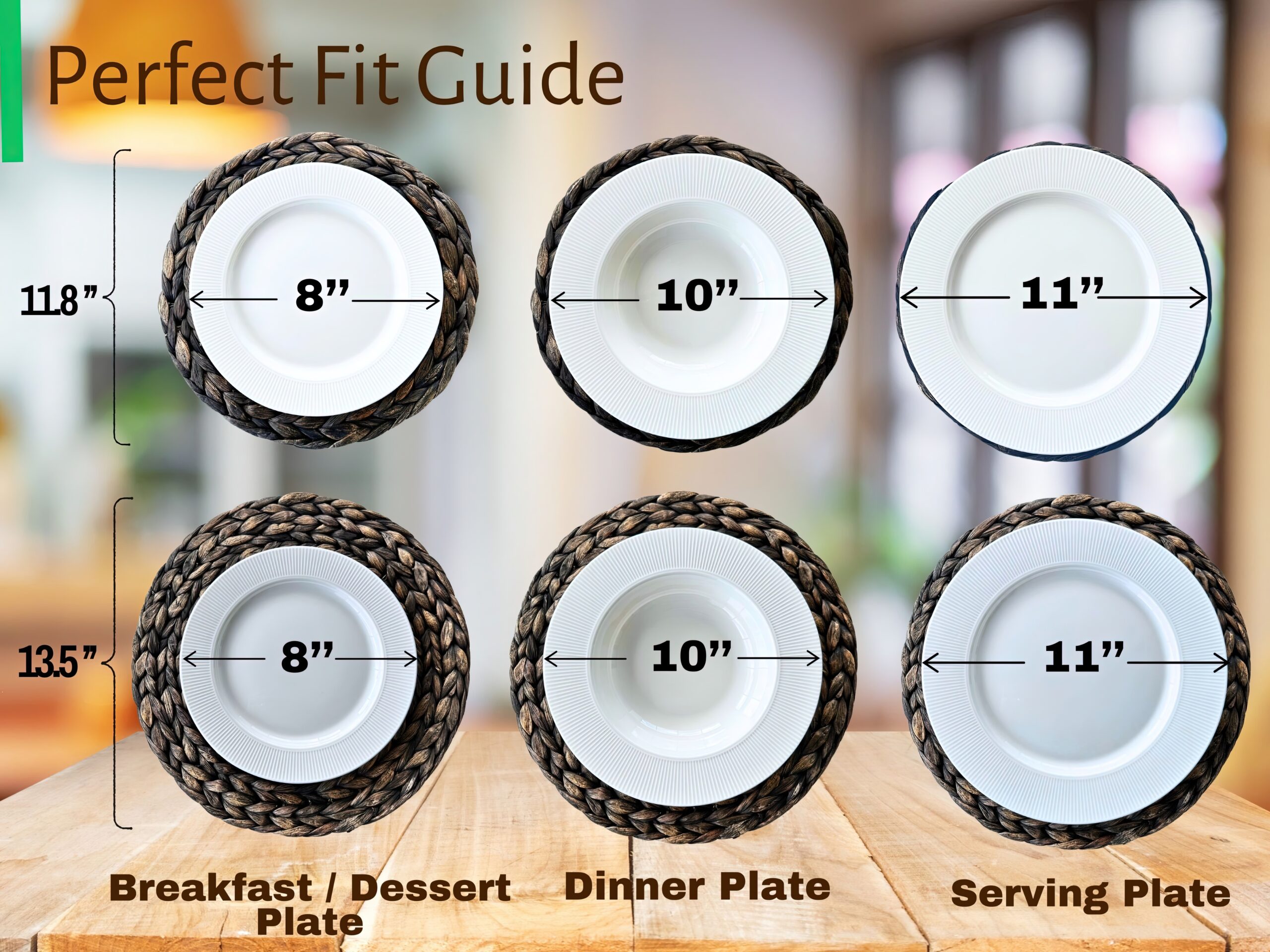 Round Woven Placemats Set of 6 | Handmade Wicker Placemats with Bamboo Brush | Rattan Chargers for Dinner Plates | Rustic Boho Placemats (Round Black, 13.5 in) - Görsel 5