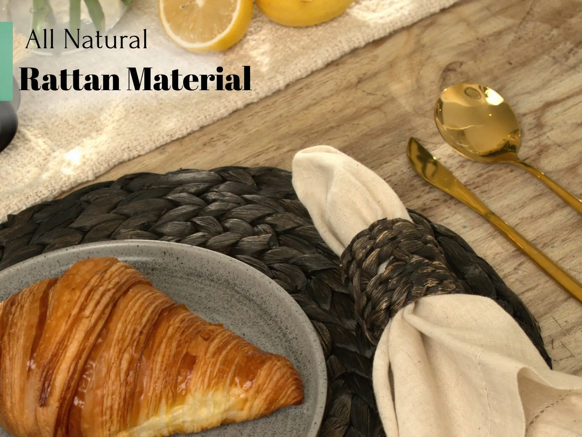 DecoraWell Woven Napkin Rings Set of 12, Rattan Napkin Rings for Christmas, Baby Shower, Birthday, Rustic Wedding Decorations, Farmhouse, Boho Tabletop Decor Set(Black Hyacinth) - Görsel 2